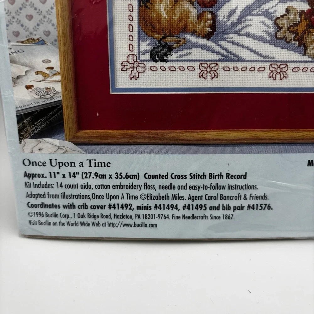 VTG 90s Bucilla Baby Bear Once Upon A Time Counted Cross Stitch Birth Record NEW